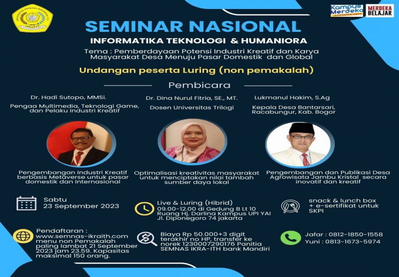 Seminar Nasional Indutri Kreatif Informatika, Teknologi dan Humaniora 2023